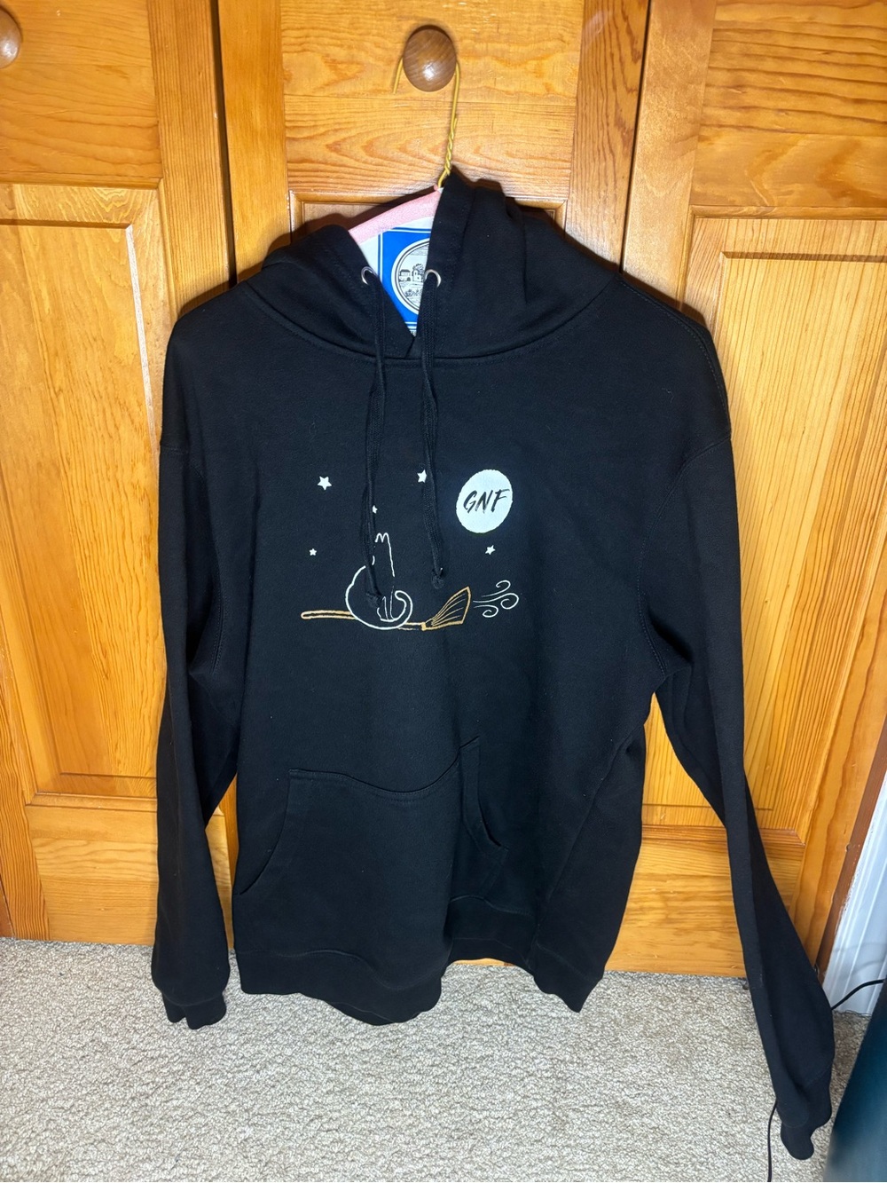 GeorgeNotFound Black Graphic Hoodie with Cat and Moon Design